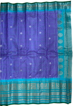 Load image into Gallery viewer, Lavender and Cyan Gadwal Silk Saree with Silver Zari