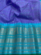 Load image into Gallery viewer, Lavender and Cyan Gadwal Silk Saree with Silver Zari