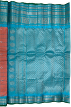 Load image into Gallery viewer, Peach and Cyan Gadwal Silk Saree with Silver Zari