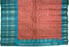 Load image into Gallery viewer, Peach and Cyan Gadwal Silk Saree with Silver Zari