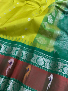 Yellowish Green Gadwal Silk Saree