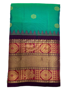 Wedding Green and Purple Gadwal Silk Saree