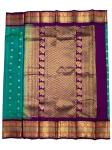 Wedding Green and Purple Gadwal Silk Saree