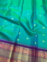 Load image into Gallery viewer, Wedding Green and Purple Gadwal Silk Saree