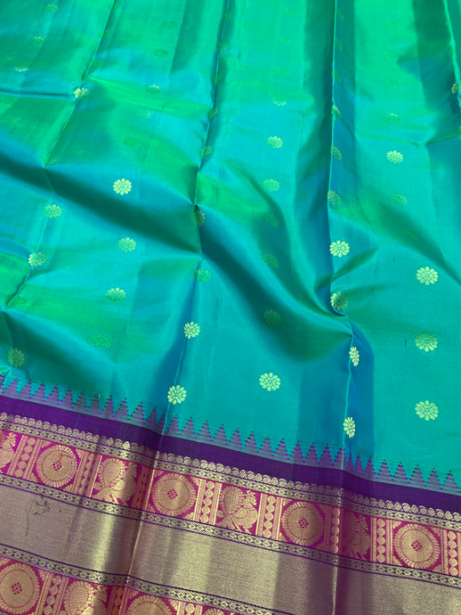 Wedding Green and Purple Gadwal Silk Saree