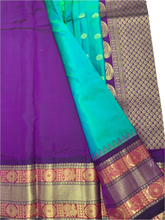 Load image into Gallery viewer, Wedding Green and Purple Gadwal Silk Saree