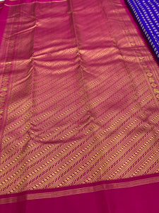 Chakra Blue and Rani Pink Handloom Gadwal Silk Saree