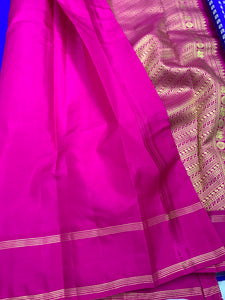 Chakra Blue and Rani Pink Handloom Gadwal Silk Saree