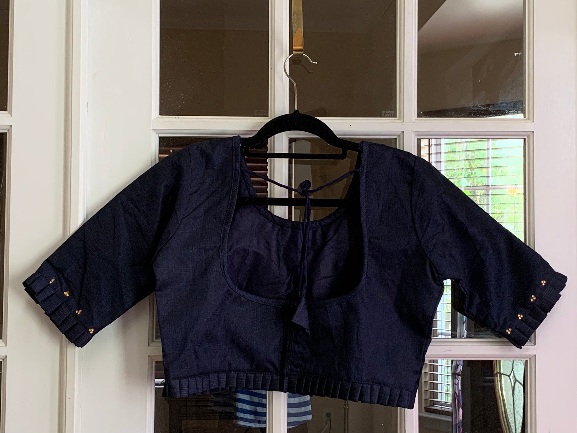 Navy Blue Pleated Blouse