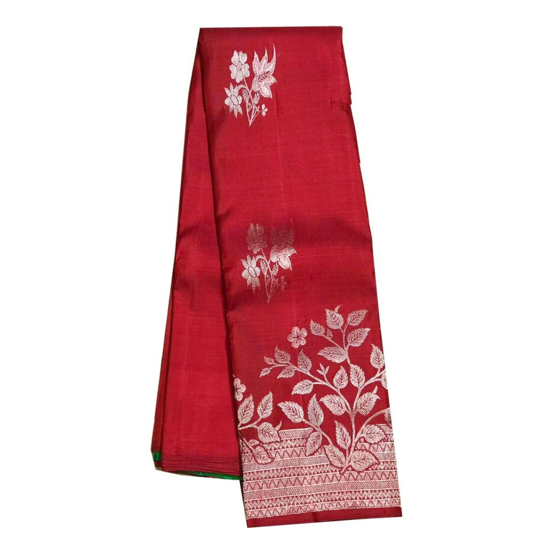 Bridal Lipstick Red Handloom Kanchipuram Silk Saree