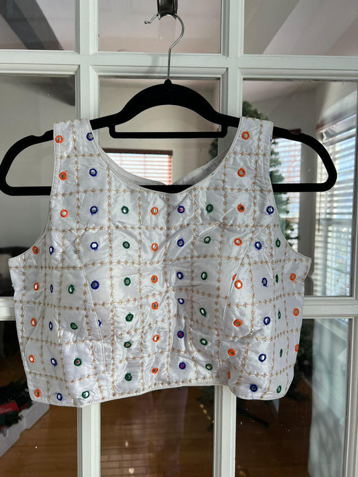 Checkered Embroidered Blouse with Faux Mirror Work (Colors Available)