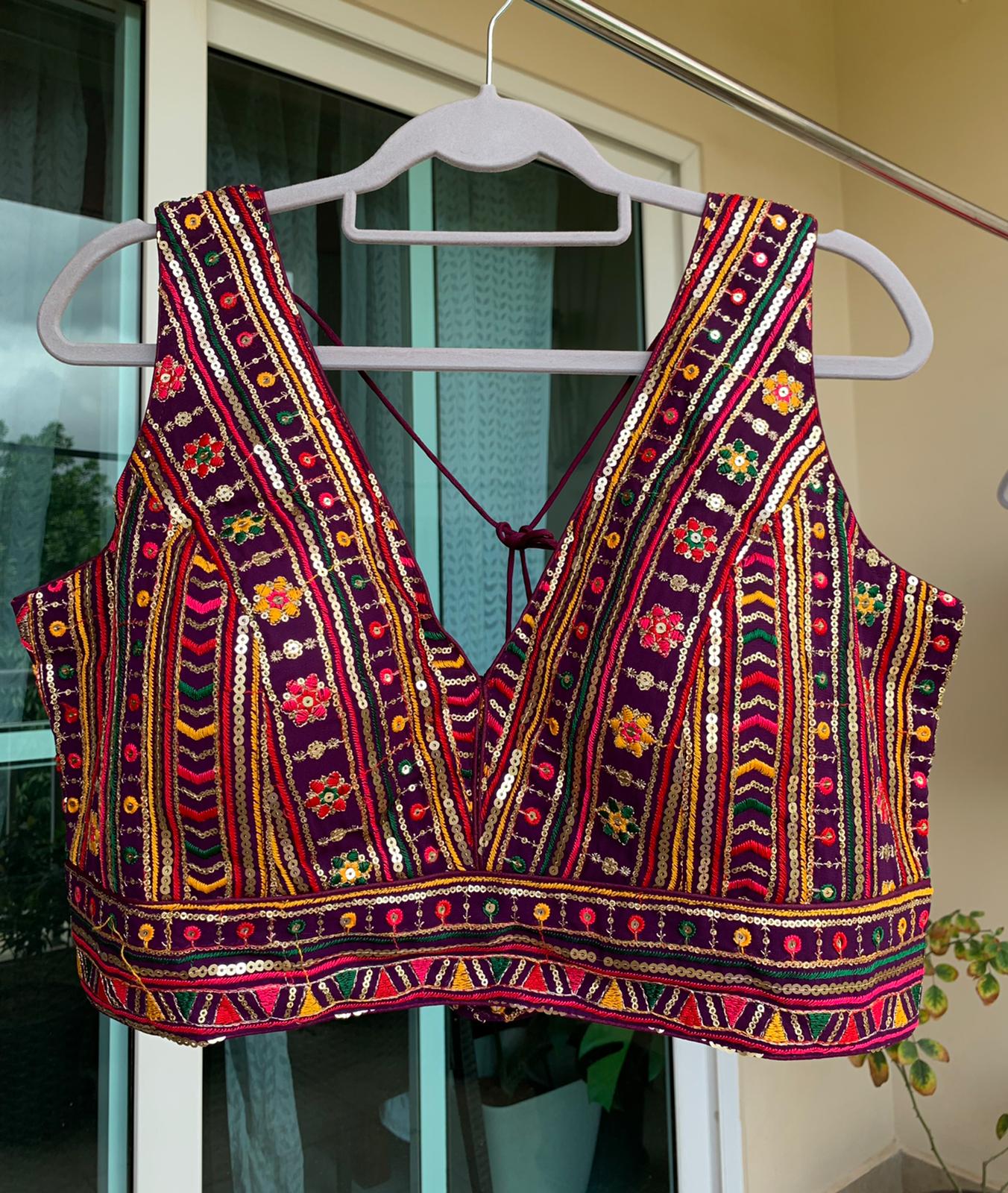 V Neck Embroidered Blouse with Sequin Work