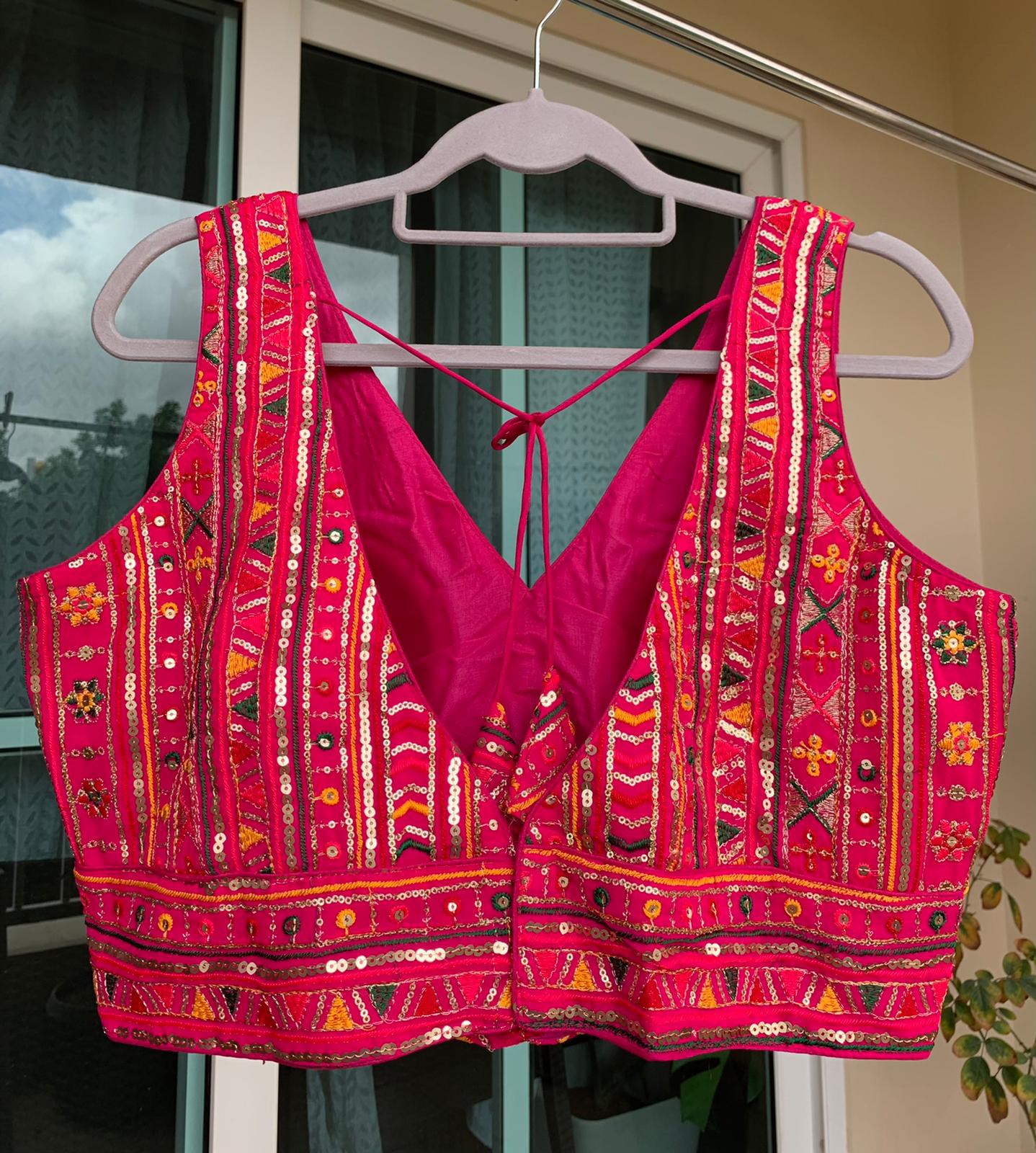 V Neck Embroidered Blouse with Sequin Work