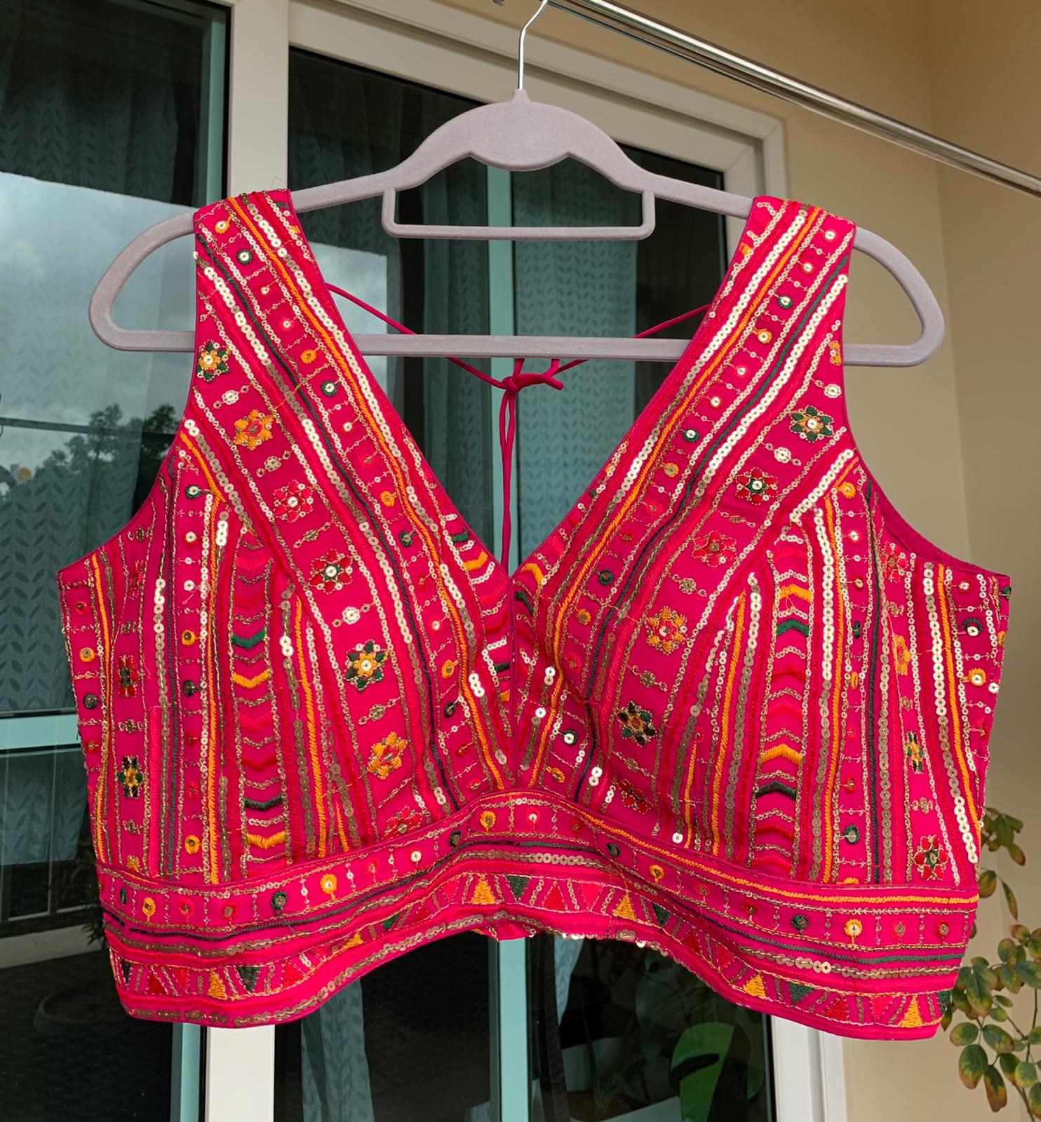 V Neck Embroidered Blouse with Sequin Work
