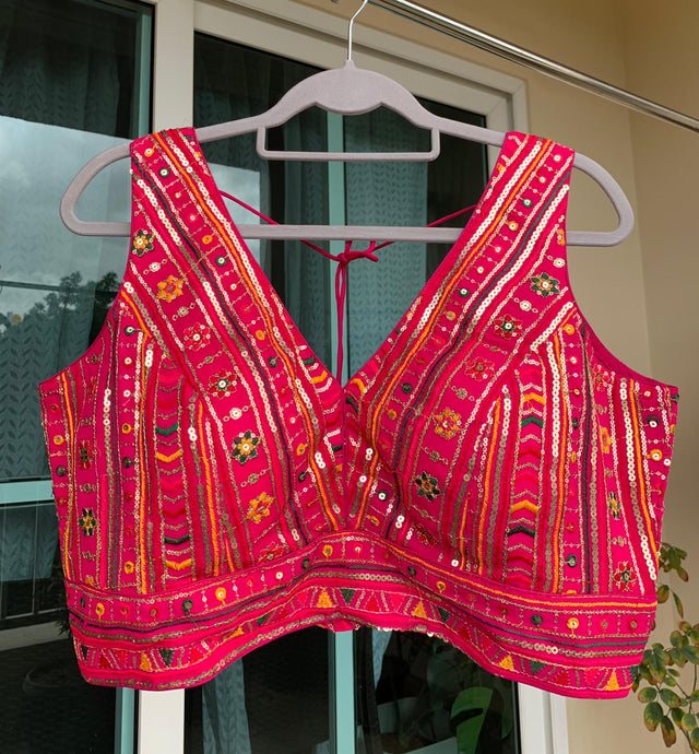 V Neck Embroidered Blouse with Sequin Work (Colors Available)