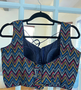 Navy Blue Chevron Design Blouse