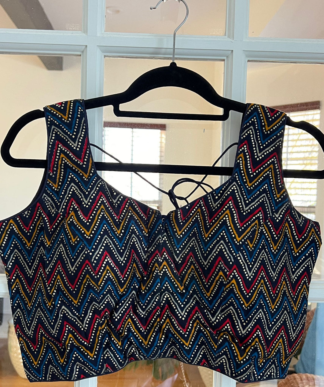 Navy Blue Chevron Design Blouse