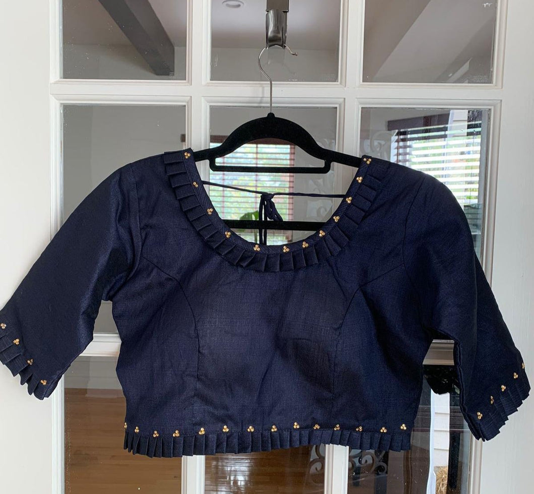 Navy Blue Pleated Blouse