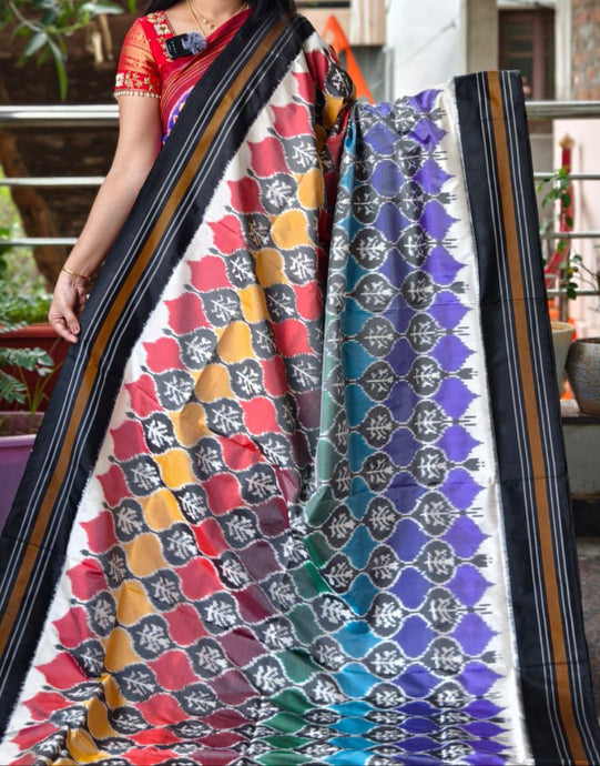 Multicolor Rainbow Floral Pochampally Ikat Silk Saree