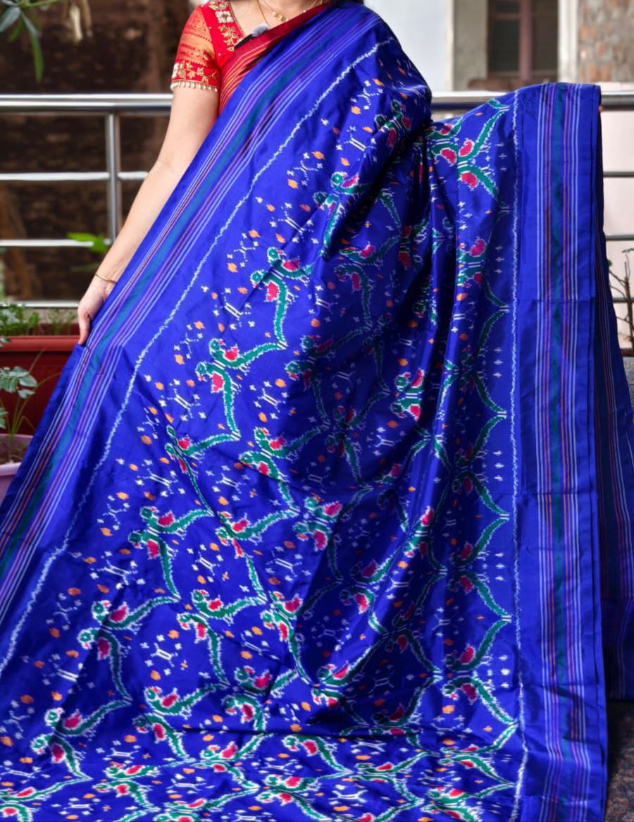 Indigo Blue Pochampally Ikat Silk Saree