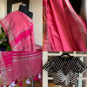 Cotton Candy Pink Linen Saree