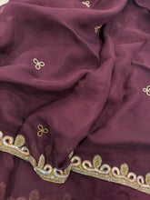 Load image into Gallery viewer, Plum Georgette Designer Saree