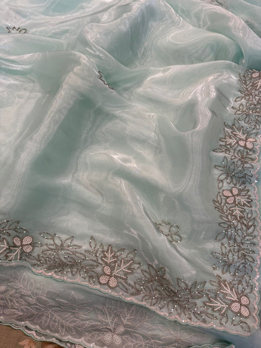 Pastel Mint Green Designer Saree