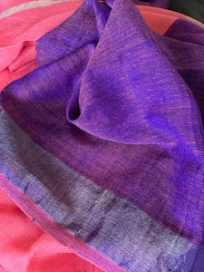 Cotton Candy Pink and Purple Linen Saree