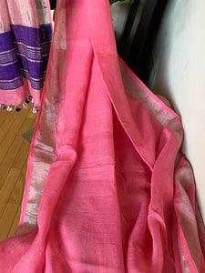 Cotton Candy Pink and Purple Linen Saree