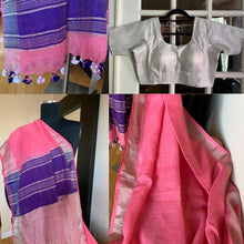 Load image into Gallery viewer, Cotton Candy Pink and Purple Linen Saree