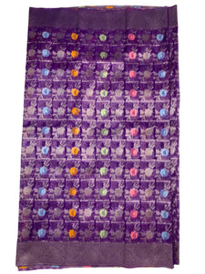 Violet Floral Faux Organza Silk Saree