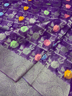 Violet Floral Faux Organza Silk Saree