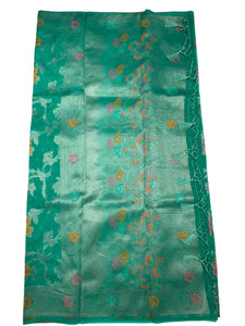 Parrot Green Floral Faux Organza Silk Saree