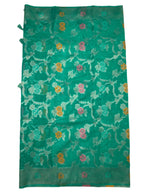 Parrot Green Floral Faux Organza Silk Saree