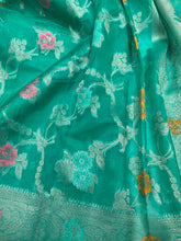 Load image into Gallery viewer, Parrot Green Floral Faux Organza Silk Saree