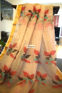 Off-White Organza Silk Saree