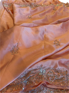 Peach Hand Embroidery Designer Saree