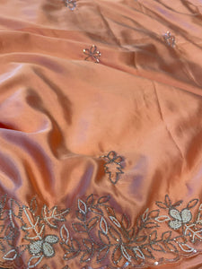 Peach Hand Embroidery Designer Saree