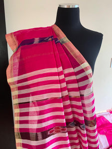 Rani Pink and Baby Pink Odisha Ikat Cotton Silk Saree