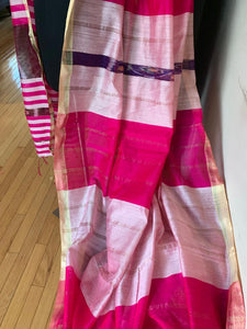 Rani Pink and Baby Pink Odisha Ikat Cotton Silk Saree