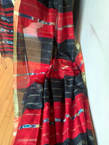 Red and Black Odisha Ikat Cotton Silk Saree