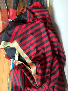 Red and Black Odisha Ikat Cotton Silk Saree