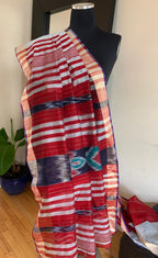 Grey and Red Odisha Ikat Cotton Silk Saree