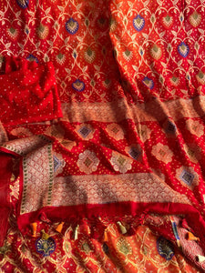 Red and Orange Banarasi Chiffon Georgette Silk Saree