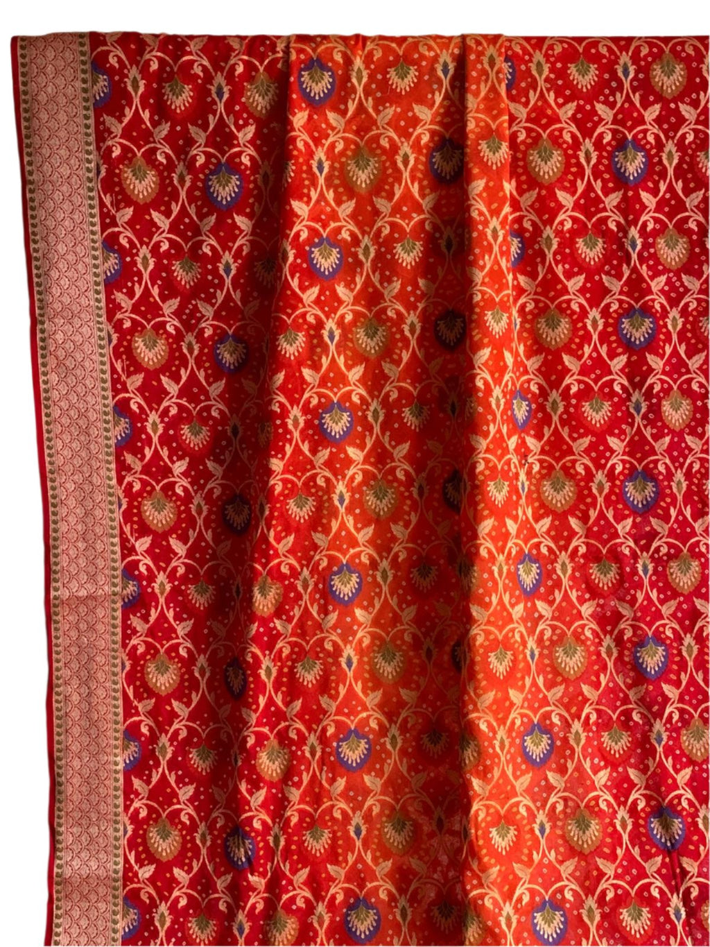 Red and Orange Banarasi Chiffon Georgette Silk Saree
