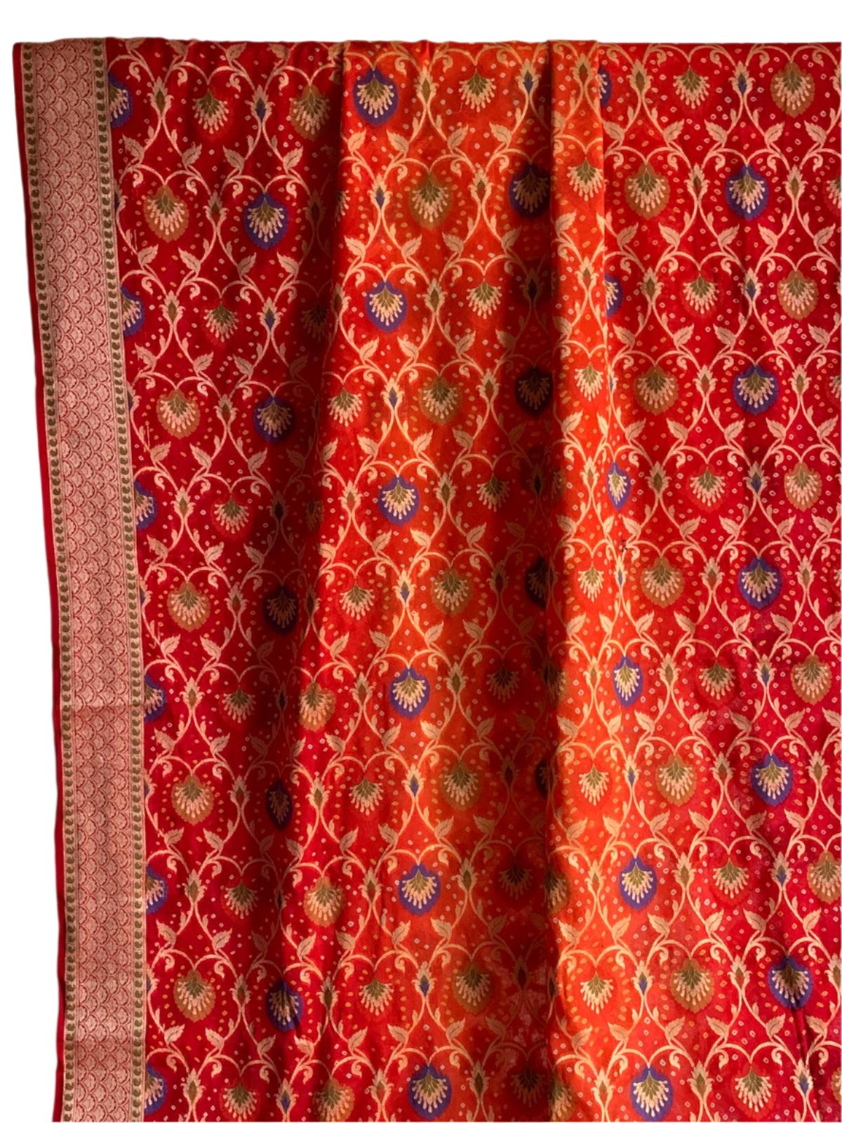 Red and Orange Banarasi Chiffon Georgette Silk Saree