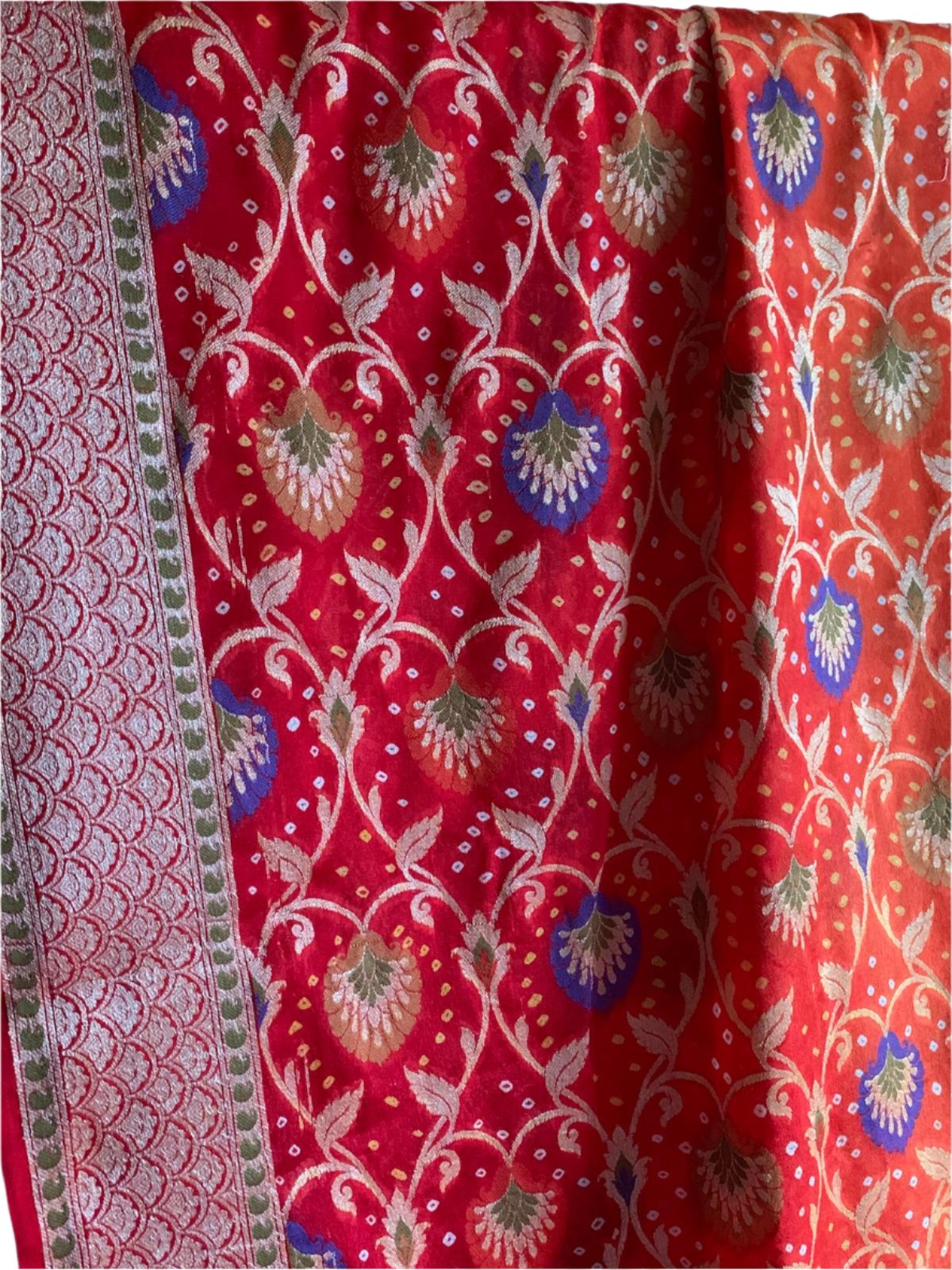 Red and Orange Banarasi Chiffon Georgette Silk Saree