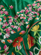 Emerald Green Kantha Hand Embroidery Silk Saree