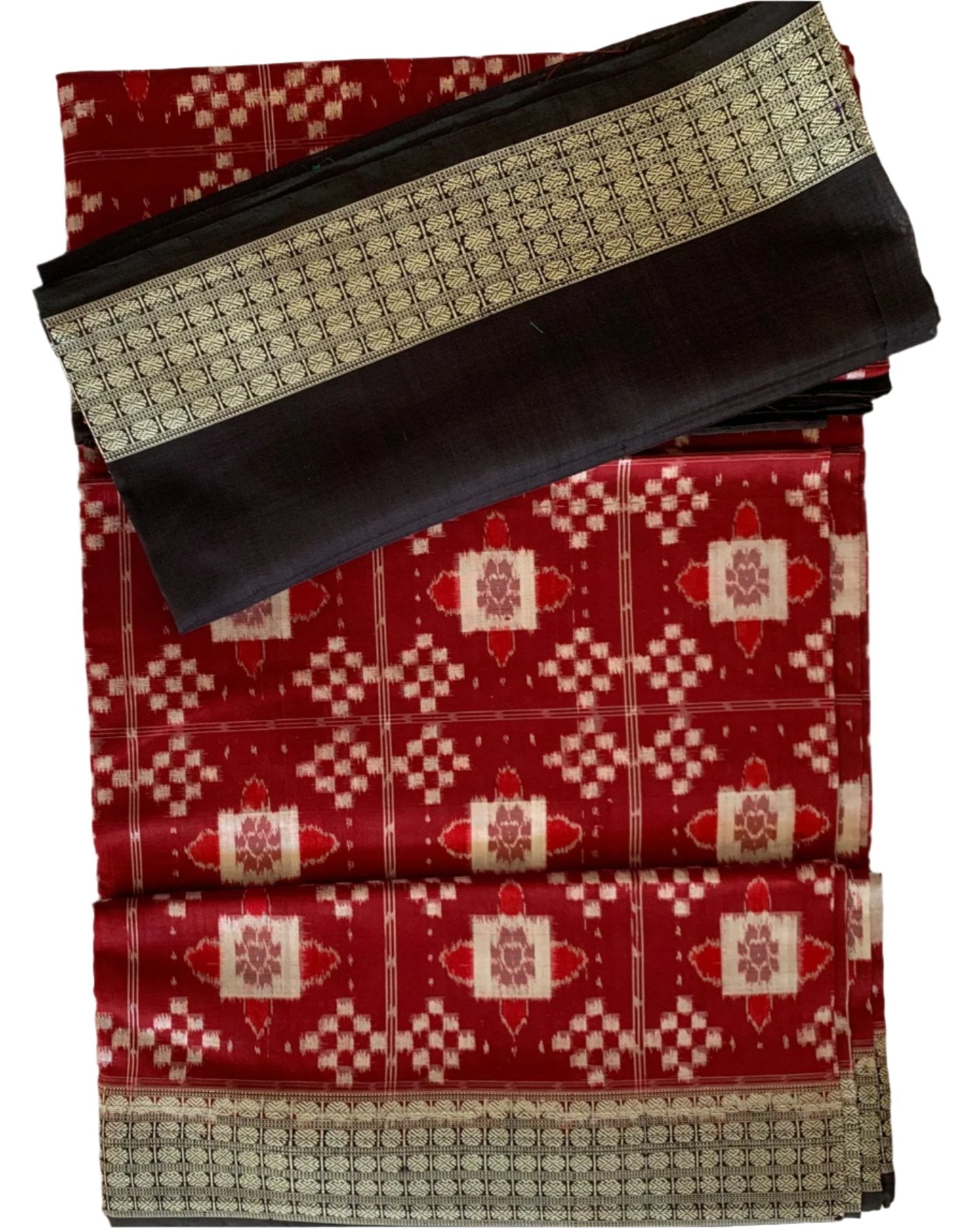 Red and Black Odisha Ikat Silk Saree