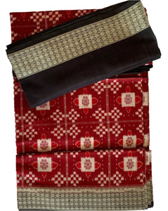 Red and Black Odisha Ikat Silk Saree